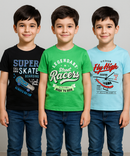 Kids 100% Cotton Fine Tshirt With Printed Multi Colour | Age 5 to 14 Years | (Pack of 3 Pieces)