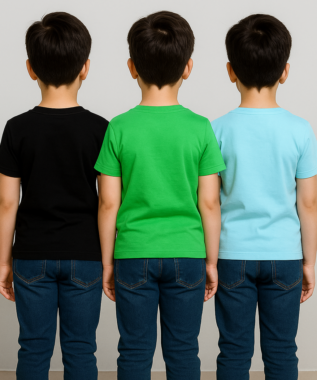 Kids 100% Cotton Fine Tshirt With Printed Multi Colour | Age 5 to 14 Years | (Pack of 3 Pieces)