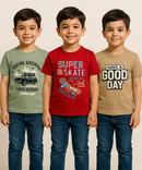 Kids 100% Cotton Fine Tshirt With Printed Multi Colour | Age 5 to 14 Years | (Pack of 3 Pieces)