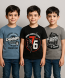 Kids 100% Cotton Fine Tshirt With Printed Multi Colour | Age 5 to 14 Years | (Pack of 3 Pieces)