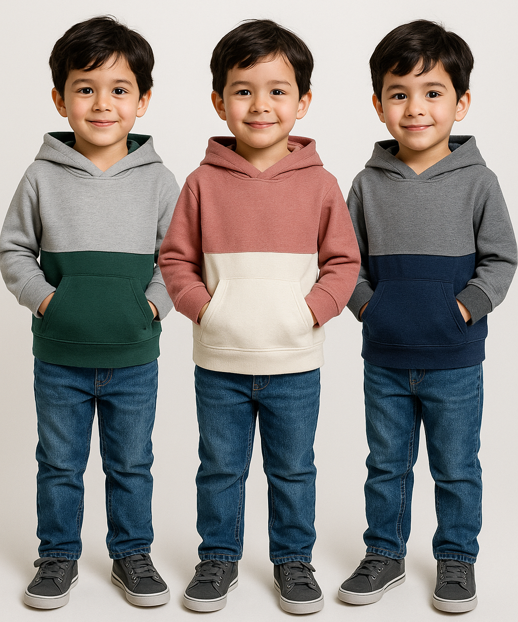 Cotton Cut and Sue Kids Hoodie Printed Multi Colour | Age 3 to 6 Years | (Pack of 3 Pieces)