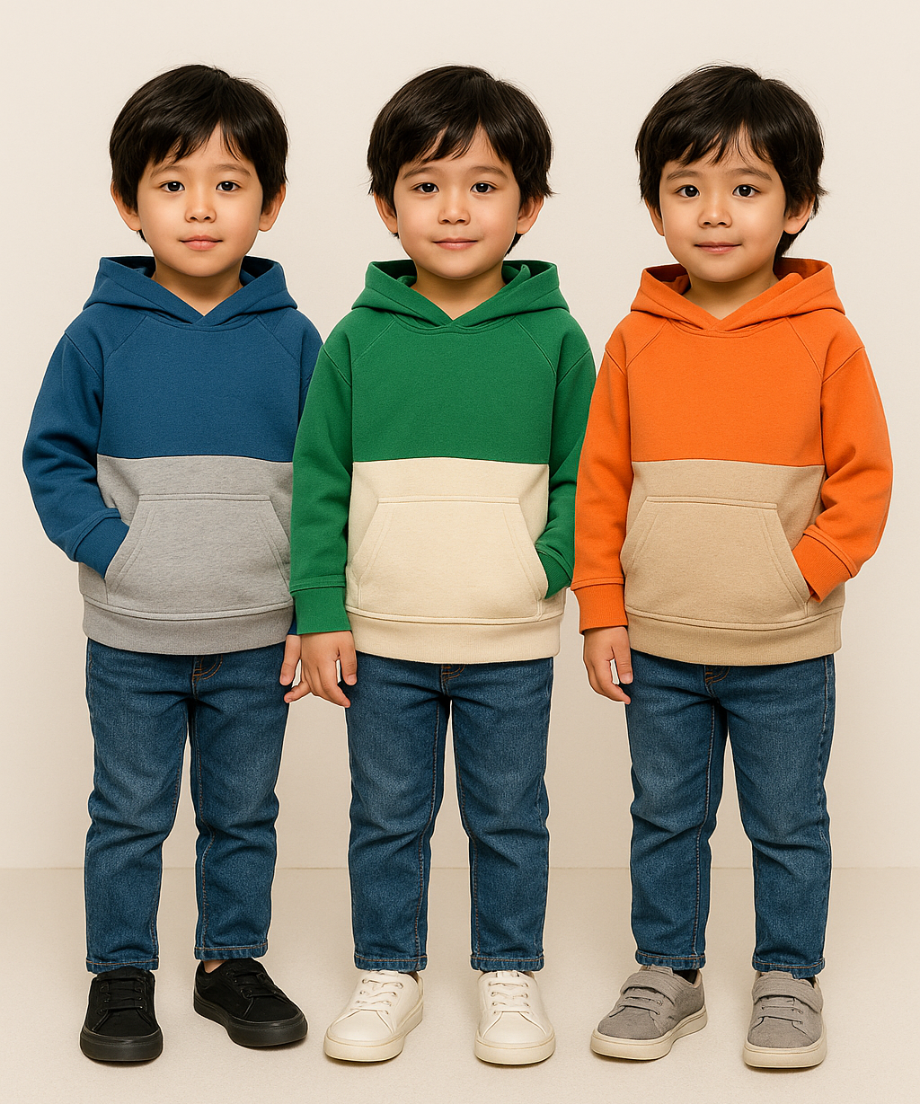 Cotton Cut and Sue Kids Hoodie Printed Multi Colour | Age 3 to 6 Years | (Pack of 3 Pieces)