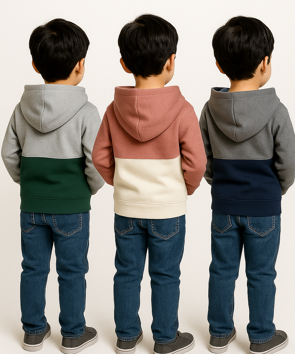 Cotton Cut and Sue Kids Hoodie Printed Multi Colour | Age 3 to 6 Years | (Pack of 3 Pieces)