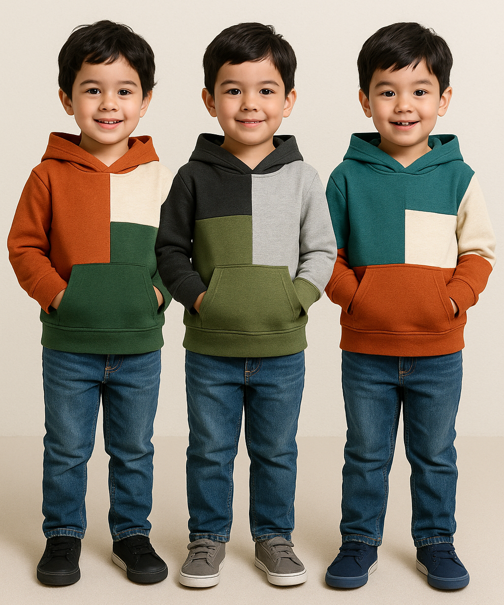 Cotton Cut and Sue Kids Hoodie Printed Multi Colour | Age 3 to 6 Years | (Pack of 3 Pieces)