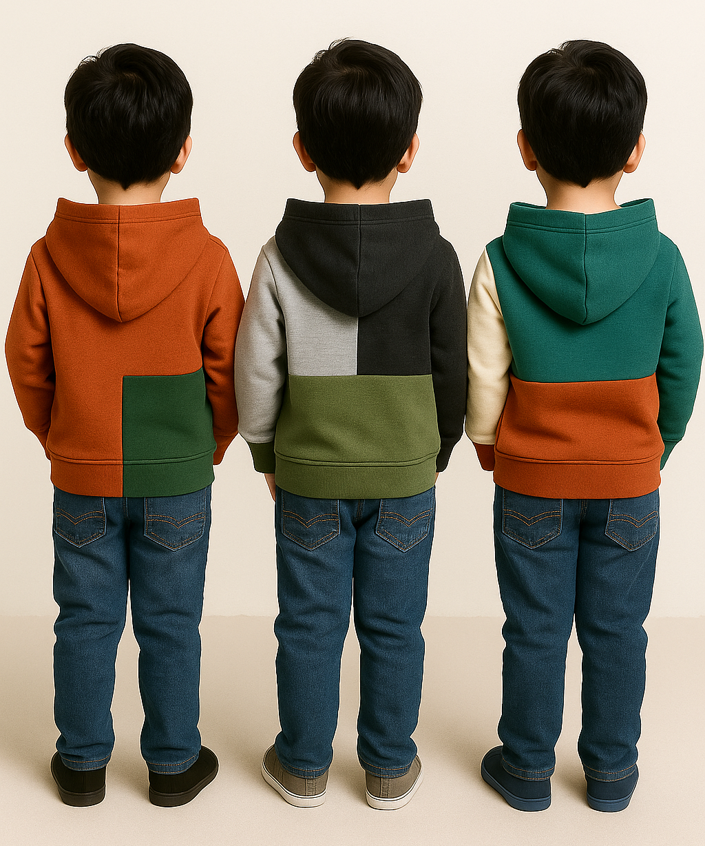 Cotton Cut and Sue Kids Hoodie Printed Multi Colour | Age 3 to 6 Years | (Pack of 3 Pieces)