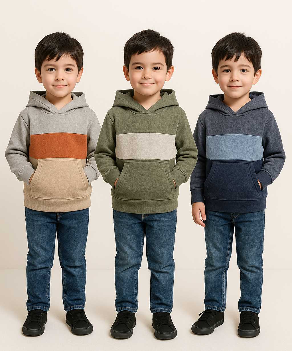 Cotton Cut and Sue Kids Hoodie Printed Multi Colour | Age 3 to 6 Years | (Pack of 3 Pieces)