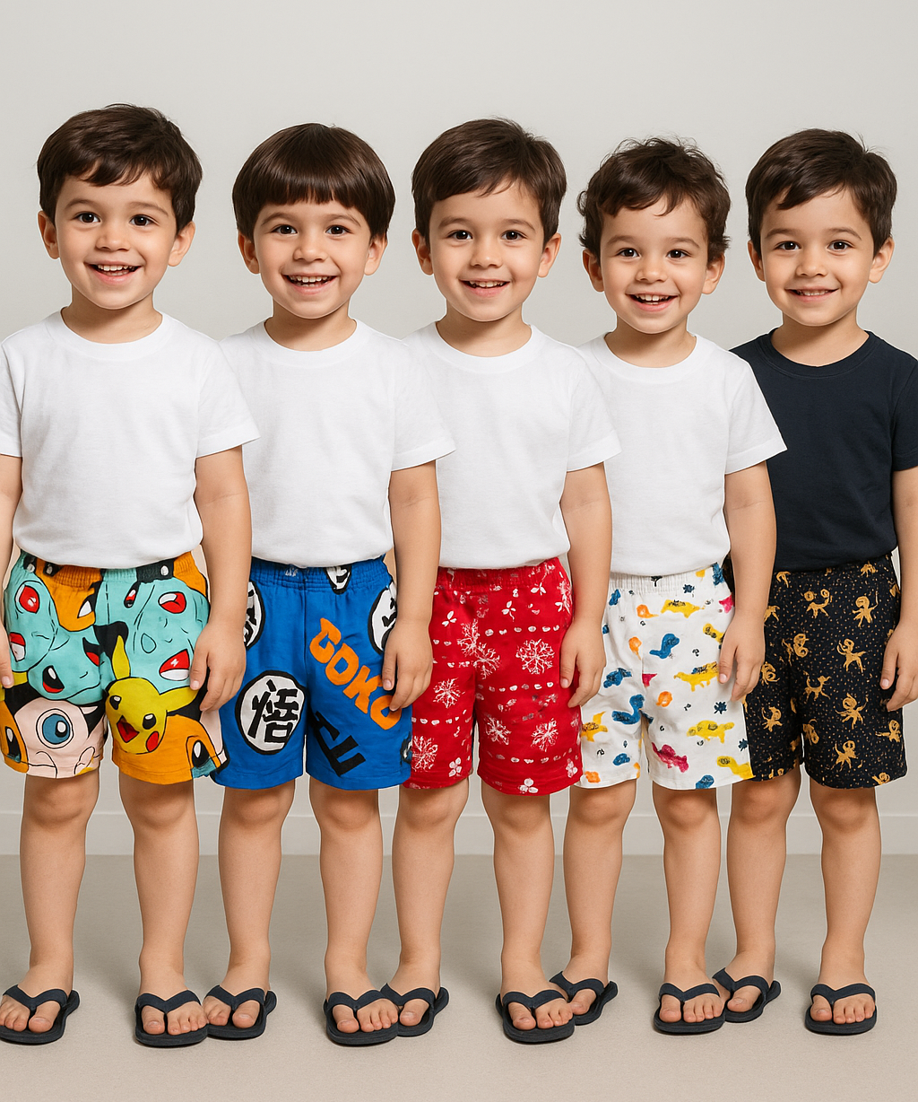 Pure Cotton Printed Shorts for Boys Kid with Elastic Age 2 To 3 (Pack of 10)