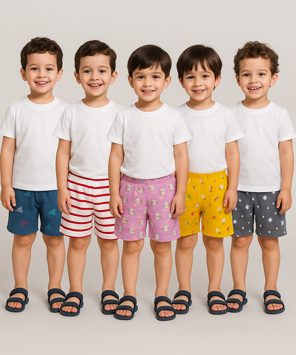 Pure Cotton Printed Shorts for Boys Kid with Elastic Age 1 to 4 Years (Pack of 10)