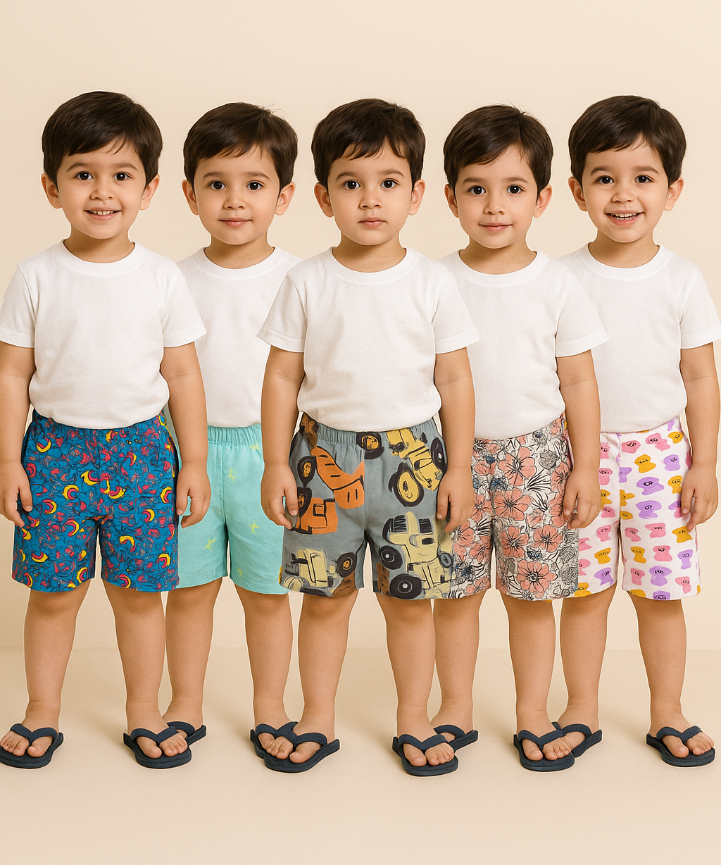 Pure Cotton Printed Shorts for Boys Kid with Elastic Age 2 To 3 (Pack of 10)