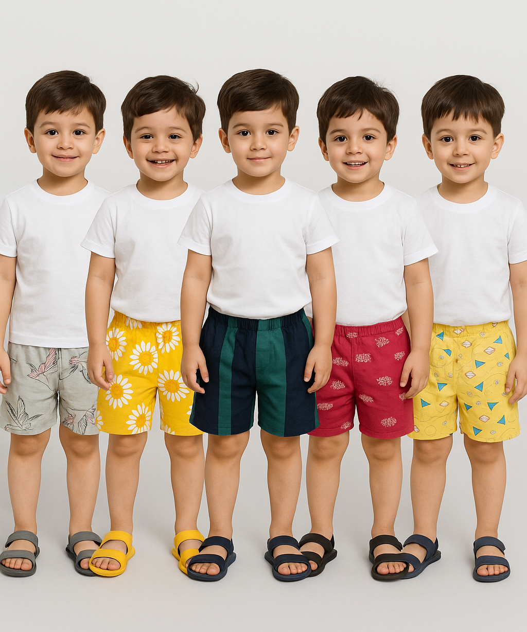 Pure Cotton Printed Shorts for Boys Kid with Elastic Age 3 to 4 (Pack of 10)