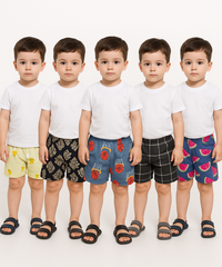 Pure Cotton Printed Shorts for Boys Kid with Elastic Age 1 to 4 Years (Pack of 10)