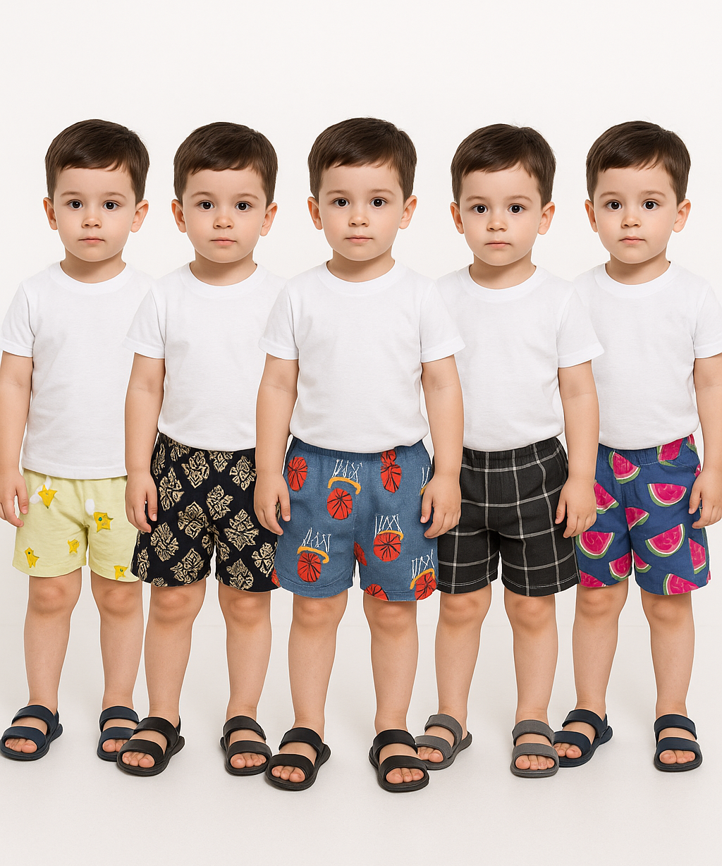 Pure Cotton Printed Shorts for Boys Kid with Elastic Age 3 to 4 (Pack of 10)