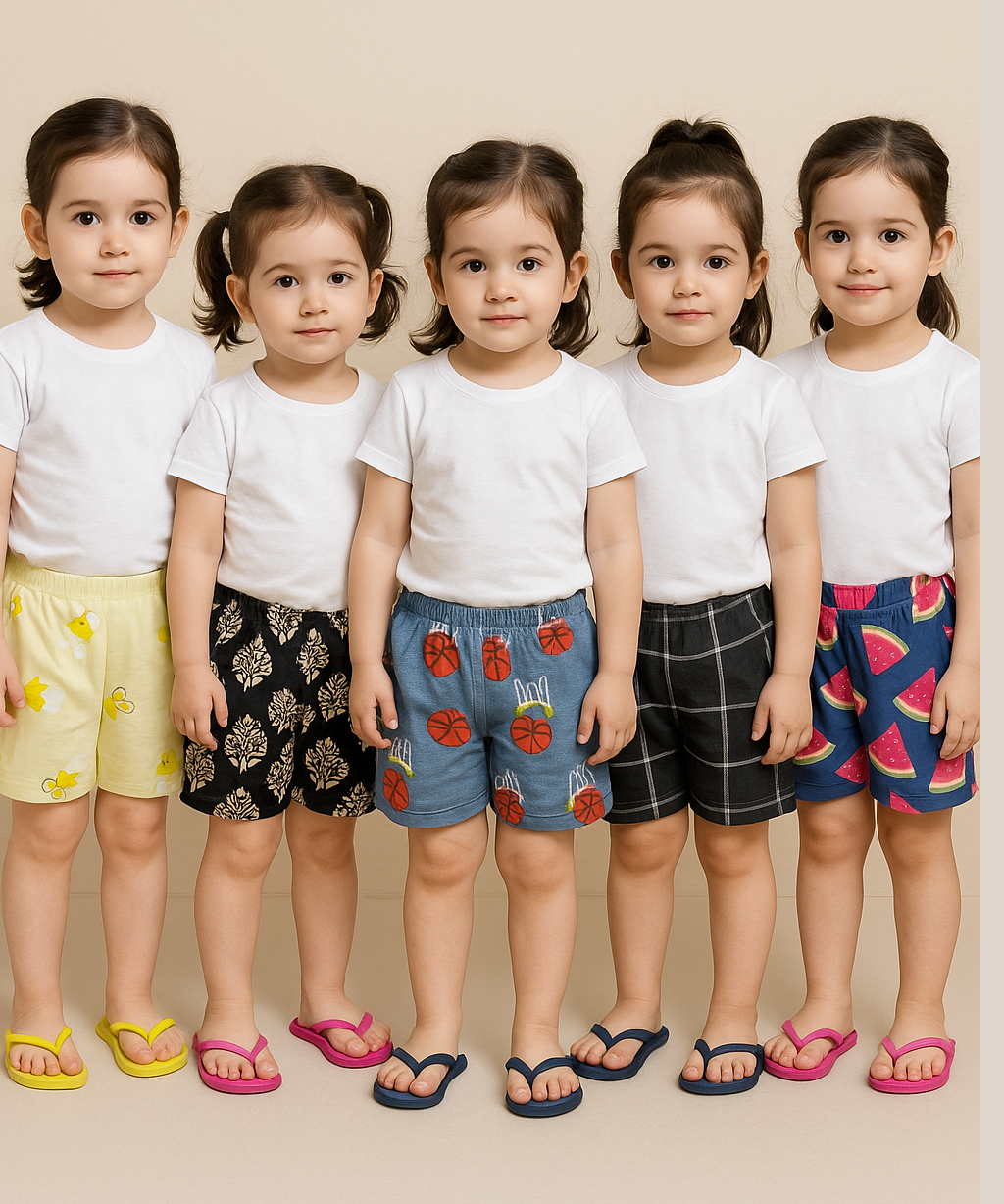 Pure Cotton Printed Shorts for Girls Kid with Elastic Age 2 To 3 (Pack of 10)