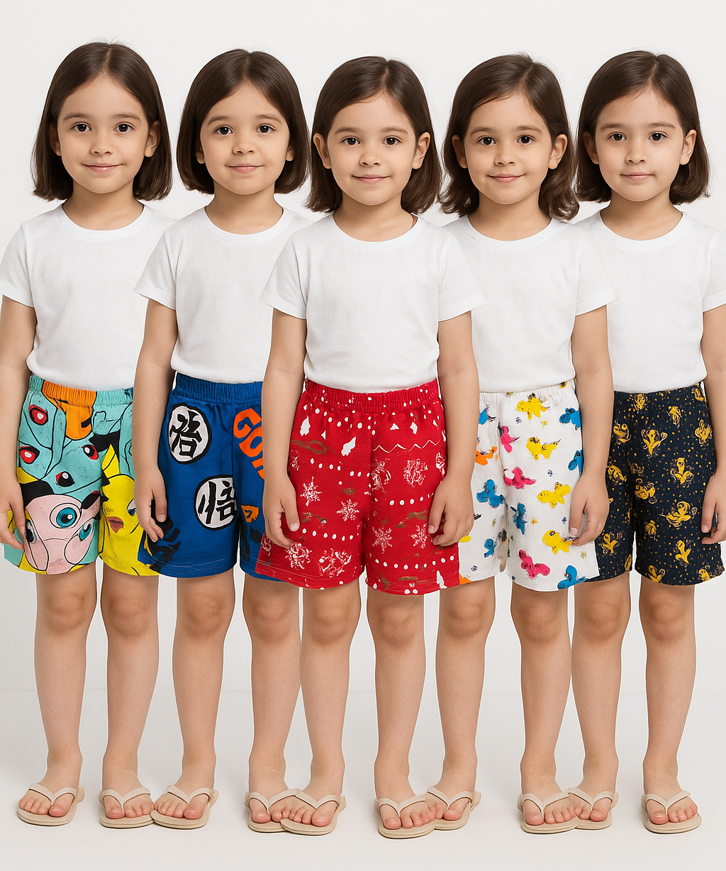 Pure Cotton Printed Shorts for Girls Kid with Elastic Age 1 To 4 Years (Pack of 10)
