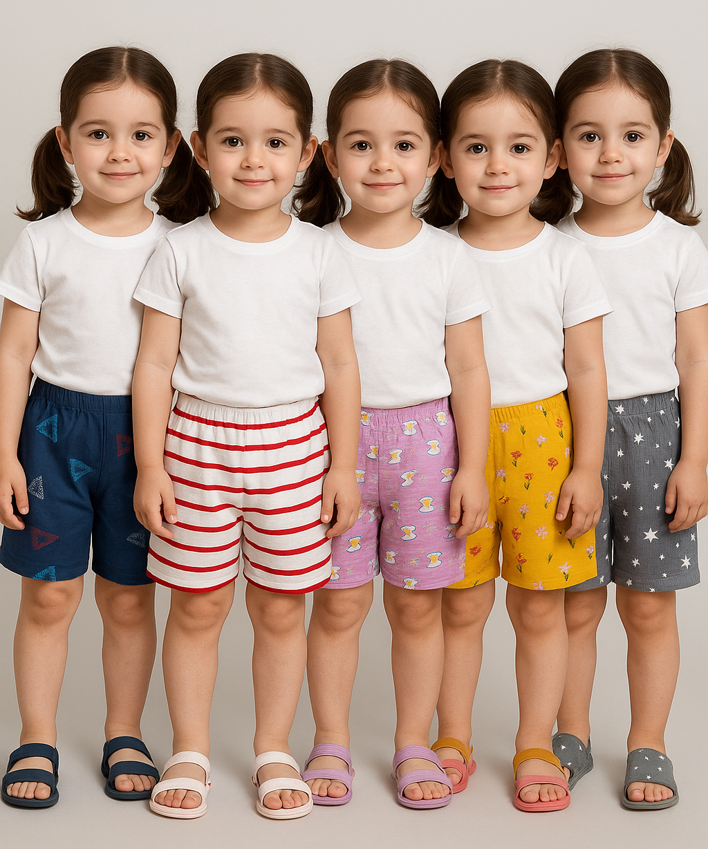 Pure Cotton Printed Shorts for Girls Kid with Elastic Age 3 to 4 (Pack of 10)