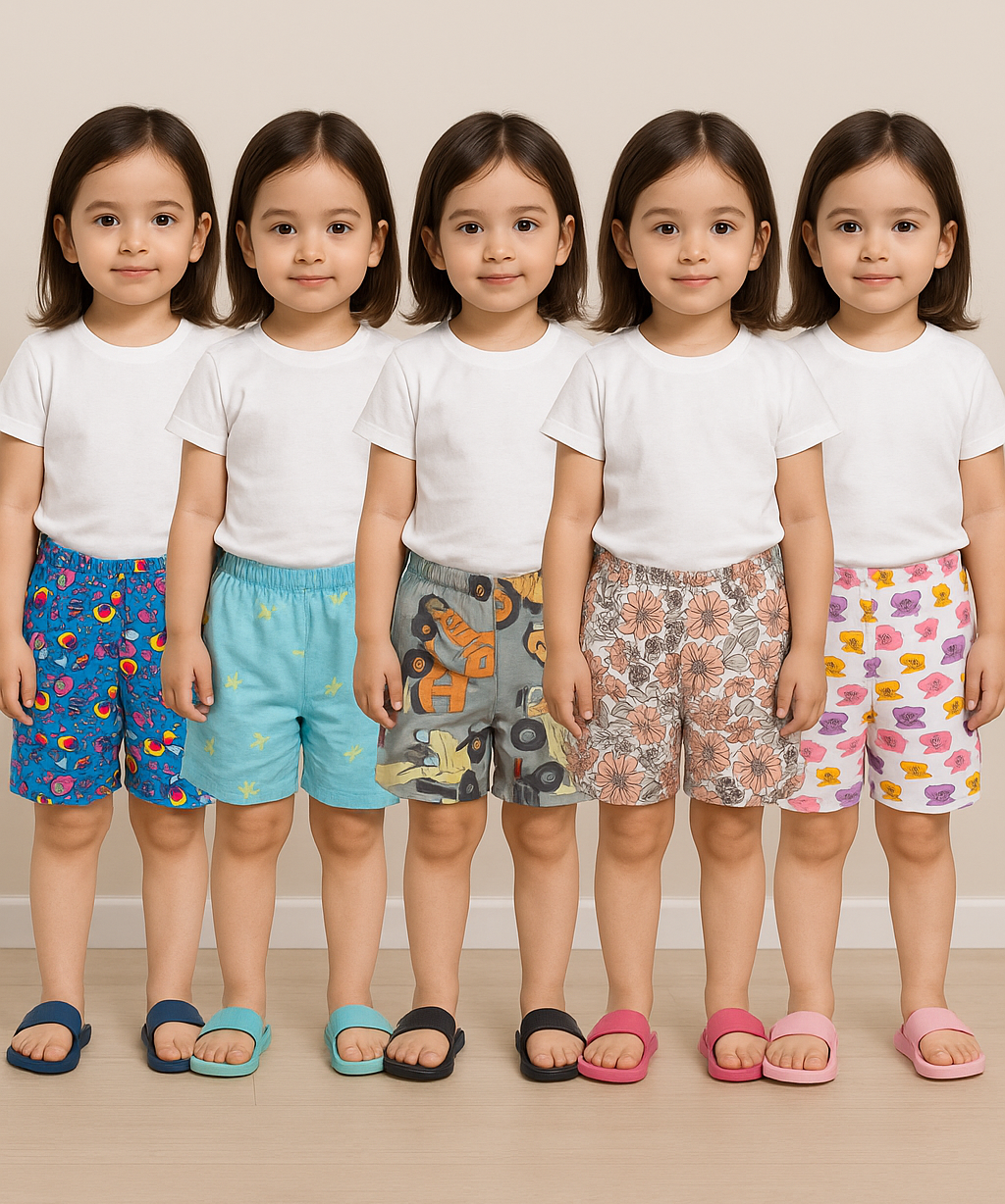 Pure Cotton Printed Shorts for Girls Kid with Elastic Age 1 To 4 Years (Pack of 10)