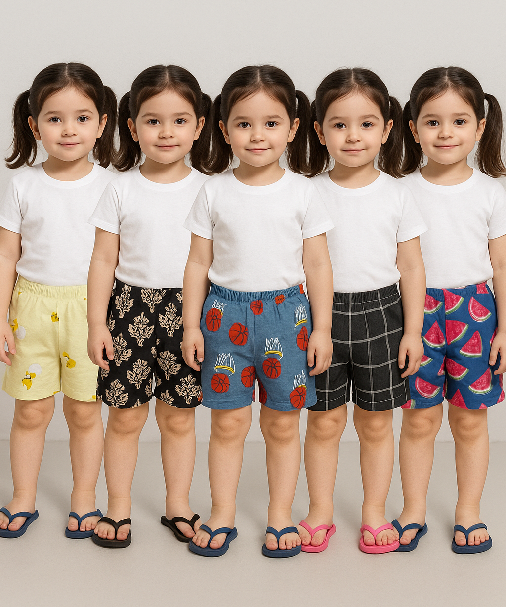 Pure Cotton Printed Shorts for Girls Kid with Elastic Age 1 To 4 Years (Pack of 10)