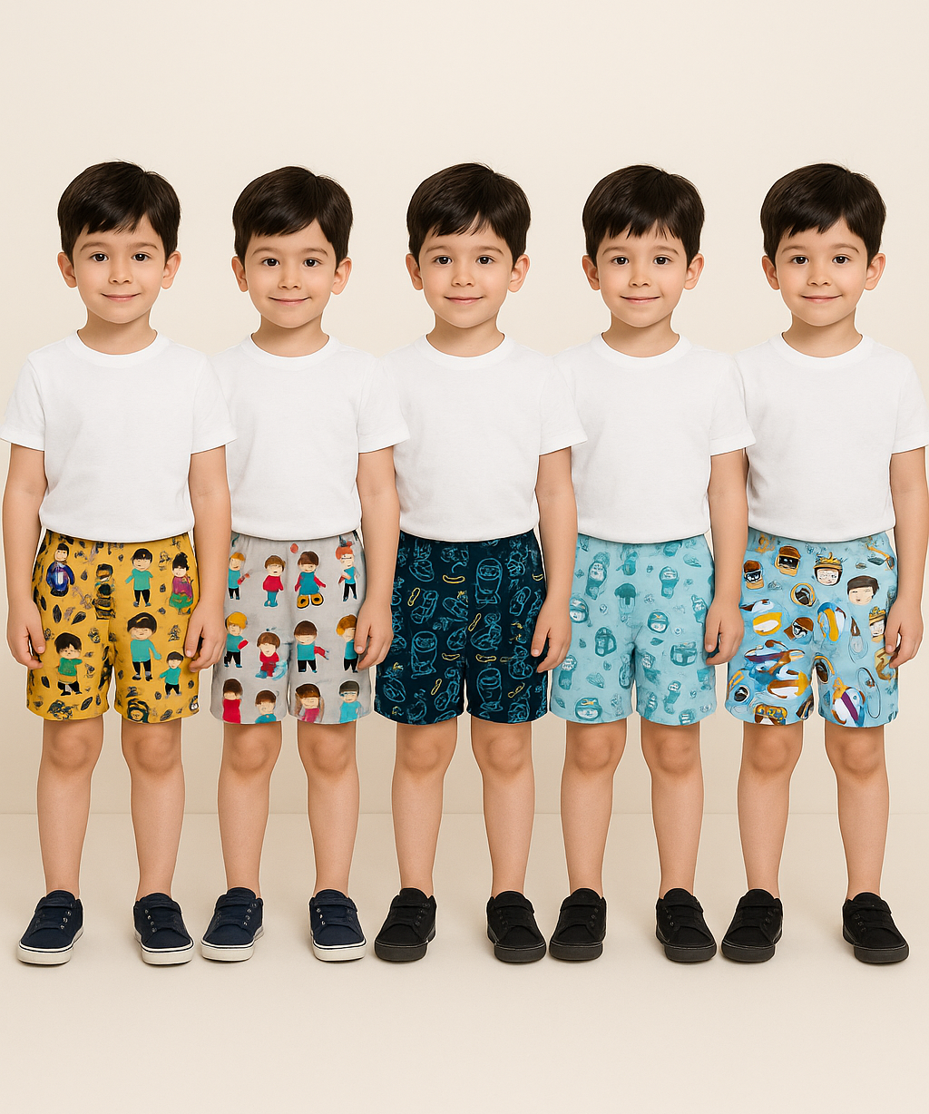 Pure Cotton Printed Shorts for Boys Kid with Elastic Age 1 to 4 Years (Pack of 10 Pieces)