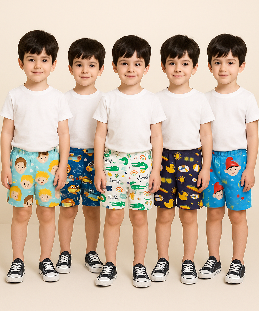 Pure Cotton Printed Shorts for Boys Kid with Elastic Age 1 to 4 Years (Pack of 10 Pieces)