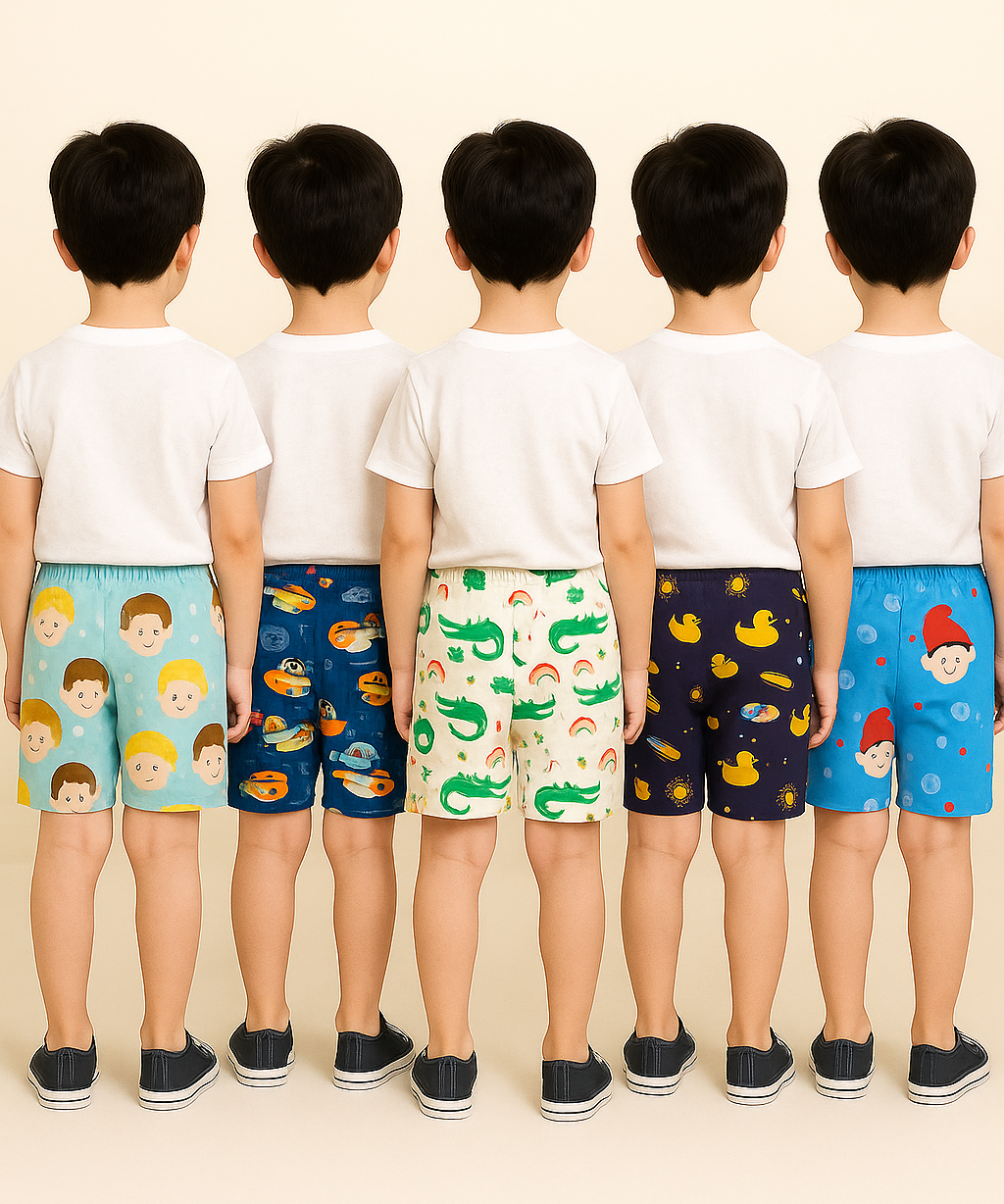 Pure Cotton Printed Shorts for Boys Kid with Elastic Age 1 to 4 Years (Pack of 10 Pieces)