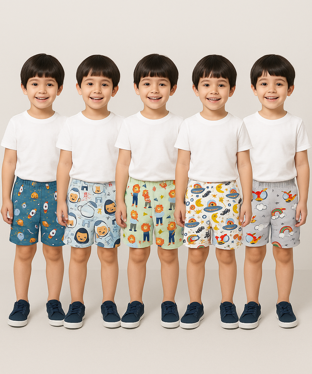 Pure Cotton Printed Shorts for Boys Kid with Elastic Age 1 to 4 Years (Pack of 10 Pieces)