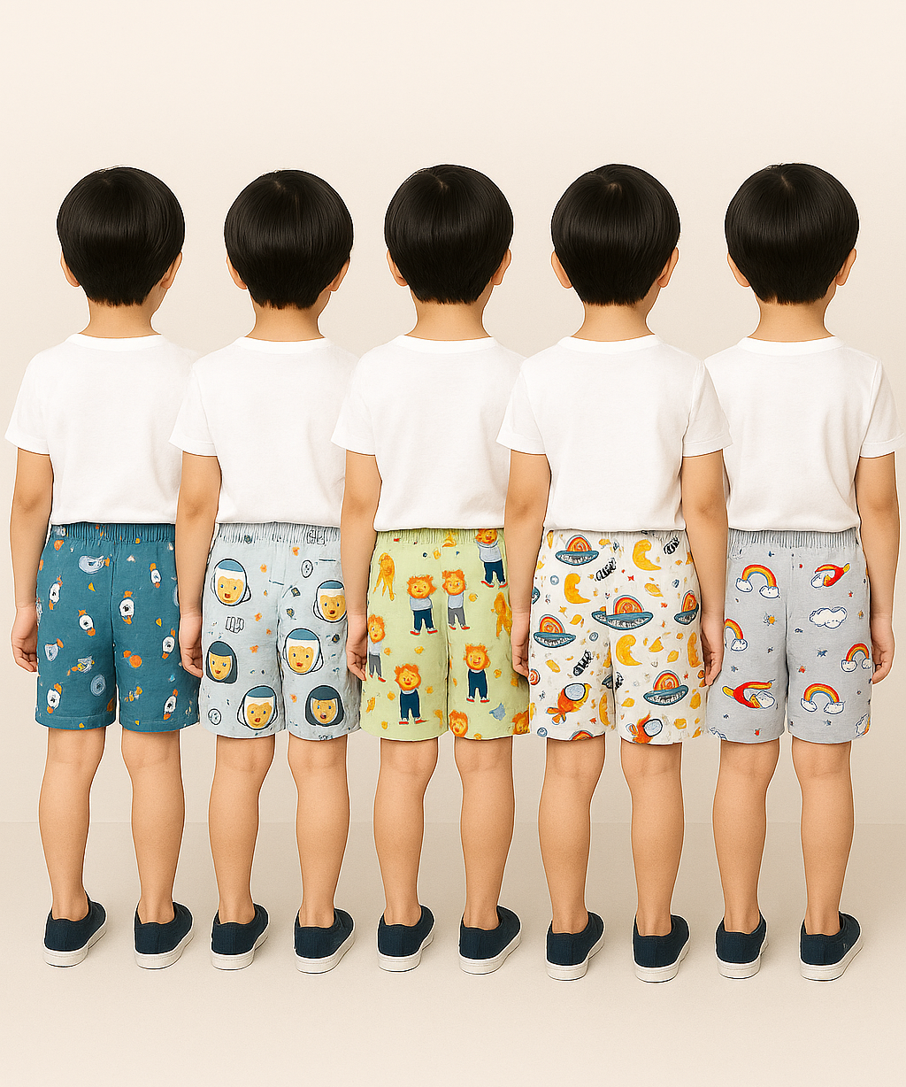Pure Cotton Printed Shorts for Boys Kid with Elastic Age 1 to 4 Years (Pack of 10 Pieces)