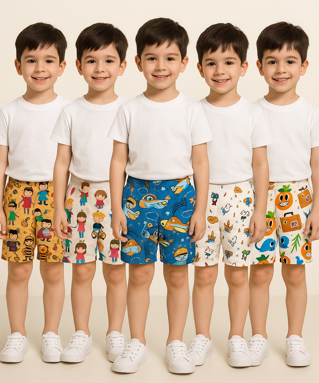 Pure Cotton Printed Shorts for Boys Kid with Elastic Age 1 to 4 Years (Pack of 10 Pieces)