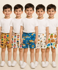 Pure Cotton Printed Shorts for Boys Kid with Elastic Age 1 to 4 Years (Pack of 10 Pieces)