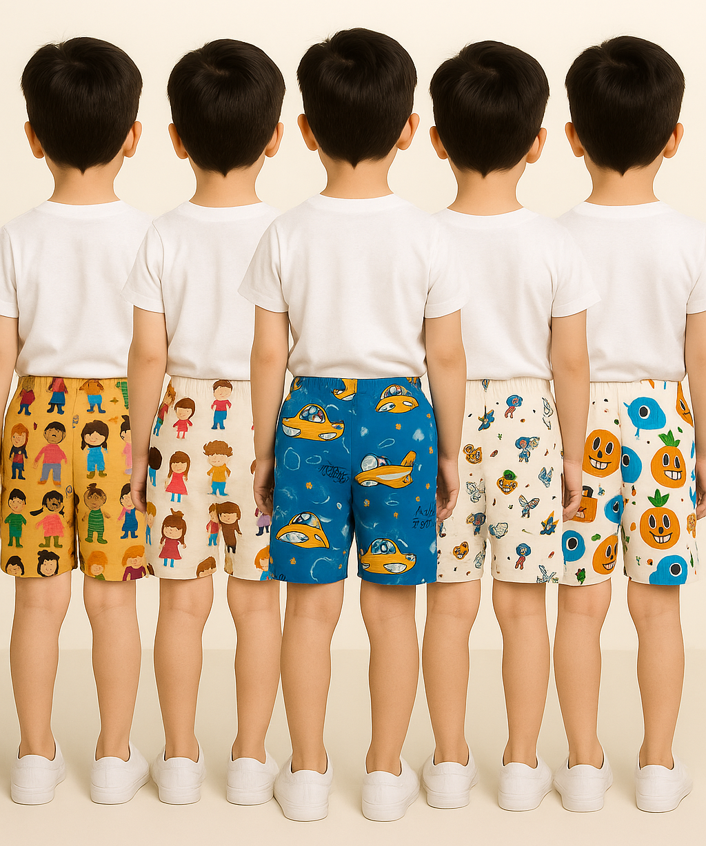 Pure Cotton Printed Shorts for Boys Kid with Elastic Age 1 to 4 Years (Pack of 10 Pieces)