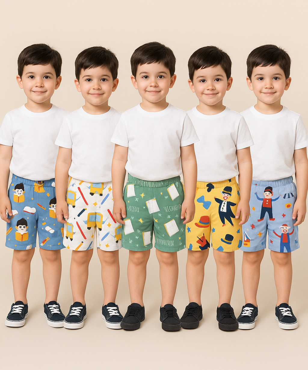 Pure Cotton Printed Shorts for Boys Kid with Elastic Age 1 to 4 Years (Pack of 10 Pieces)