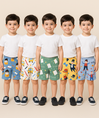 Pure Cotton Printed Shorts for Boys Kid with Elastic Age 1 to 4 Years (Pack of 10 Pieces)
