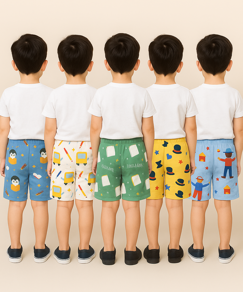 Pure Cotton Printed Shorts for Boys Kid with Elastic Age 1 to 4 Years (Pack of 10 Pieces)