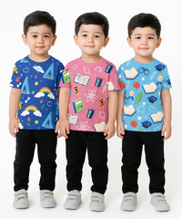 Kids All Over Printed Cotton Tshirt Multi Colour | Age 3 to 24 Months (Pack of 3 Pieces)