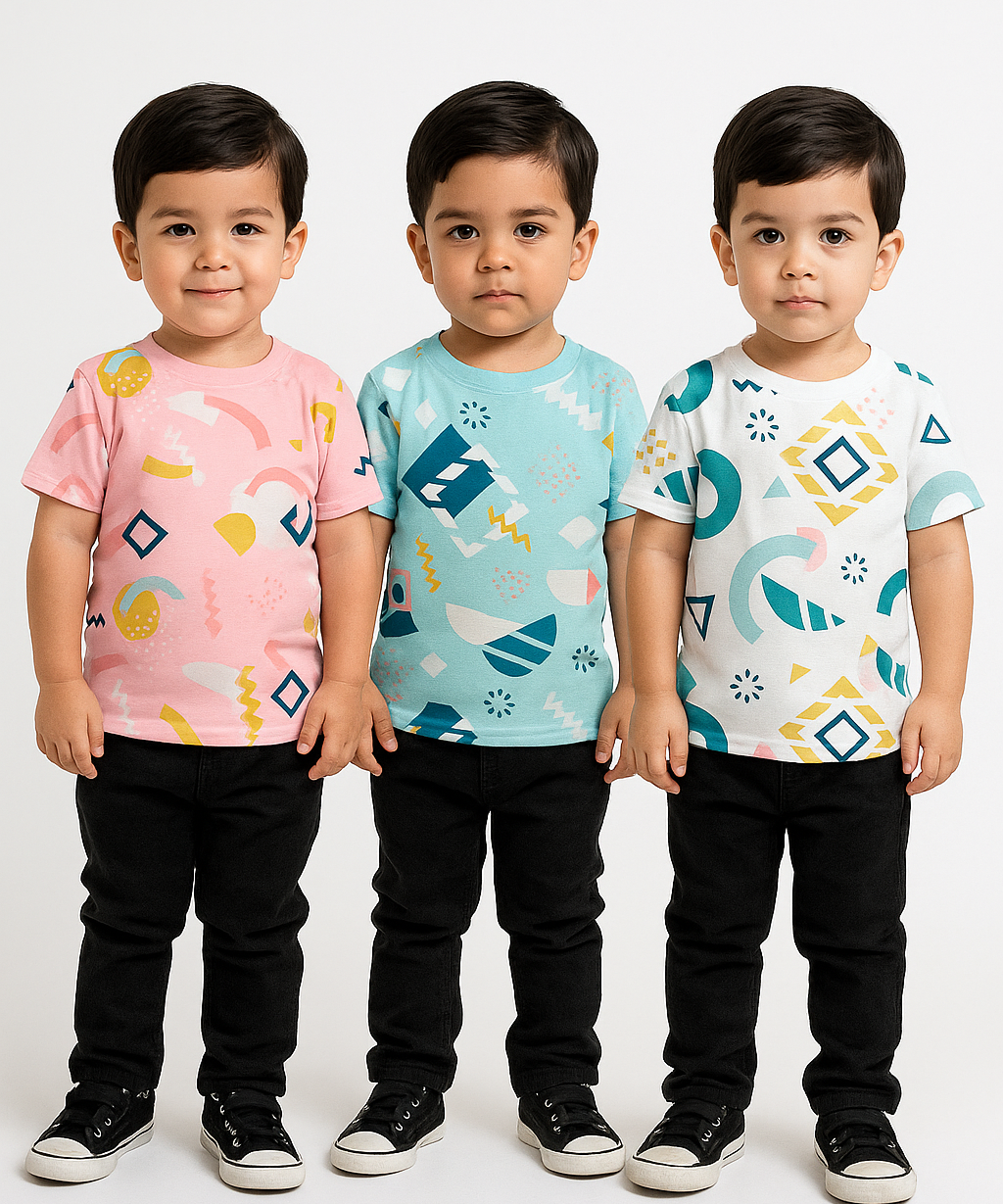 Kids All Over Printed Cotton Tshirt Multi Colour | Age 3 to 24 Months (Pack of 3 Pieces)