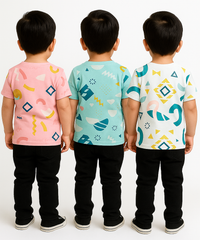 Kids All Over Printed Cotton Tshirt Multi Colour | Age 3 to 24 Months (Pack of 3 Pieces)
