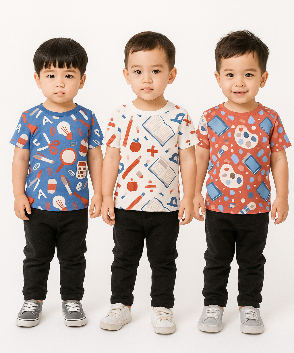 Kids All Over Printed Cotton Tshirt Multi Colour | Age 3 to 24 Months (Pack of 3 Pieces)