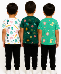 Kids All Over Printed Cotton Tshirt Multi Colour | Age 3 to 24 Months (Pack of 3 Pieces)