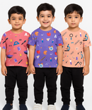 Kids All Over Printed Cotton Tshirt Multi Colour | Age 3 to 24 Months (Pack of 3 Pieces)