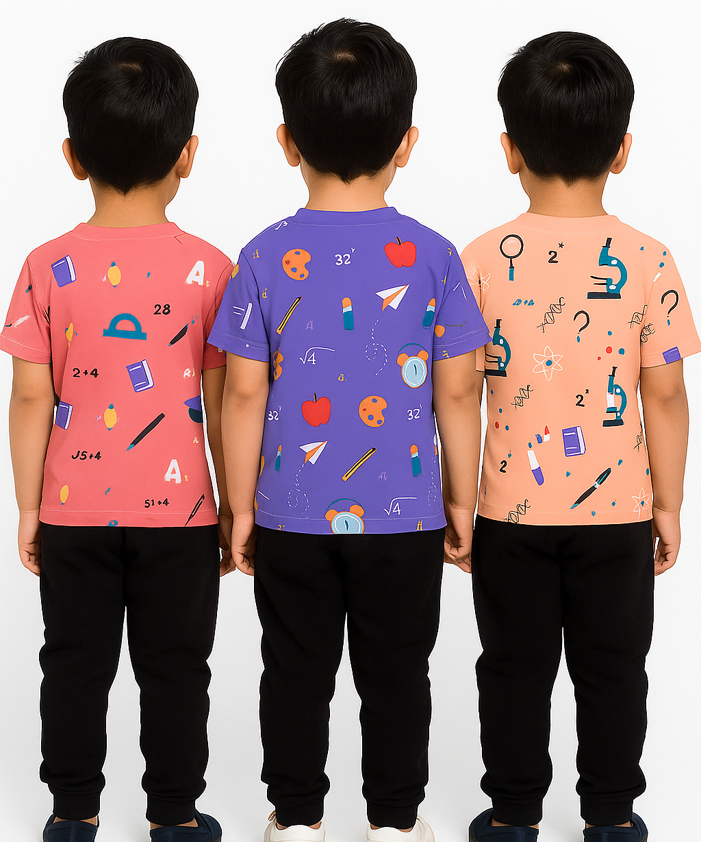 Kids All Over Printed Cotton Tshirt Multi Colour | Age 3 to 24 Months (Pack of 3 Pieces)