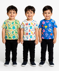 Kids All Over Printed Cotton Tshirt Multi Colour | Age 3 to 24 Months (Pack of 3 Pieces)