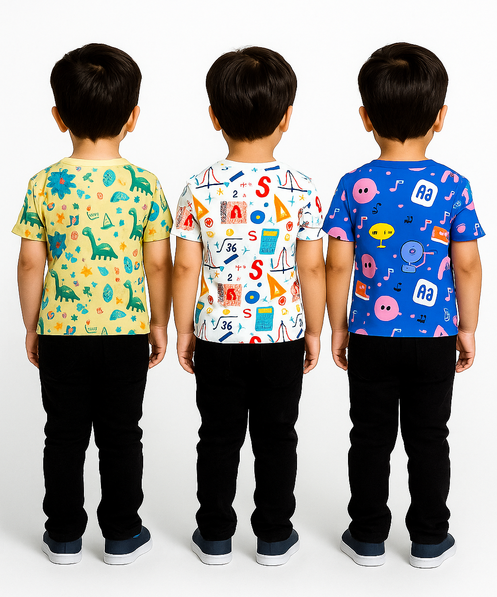 Kids All Over Printed Cotton Tshirt Multi Colour | Age 3 to 24 Months (Pack of 3 Pieces)