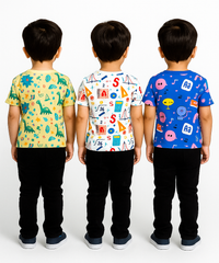 Kids All Over Printed Cotton Tshirt Multi Colour | Age 3 to 24 Months (Pack of 3 Pieces)