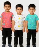 Kids All Over Printed Cotton Tshirt Multi Colour | Age 3 to 24 Months (Pack of 3 Pieces)