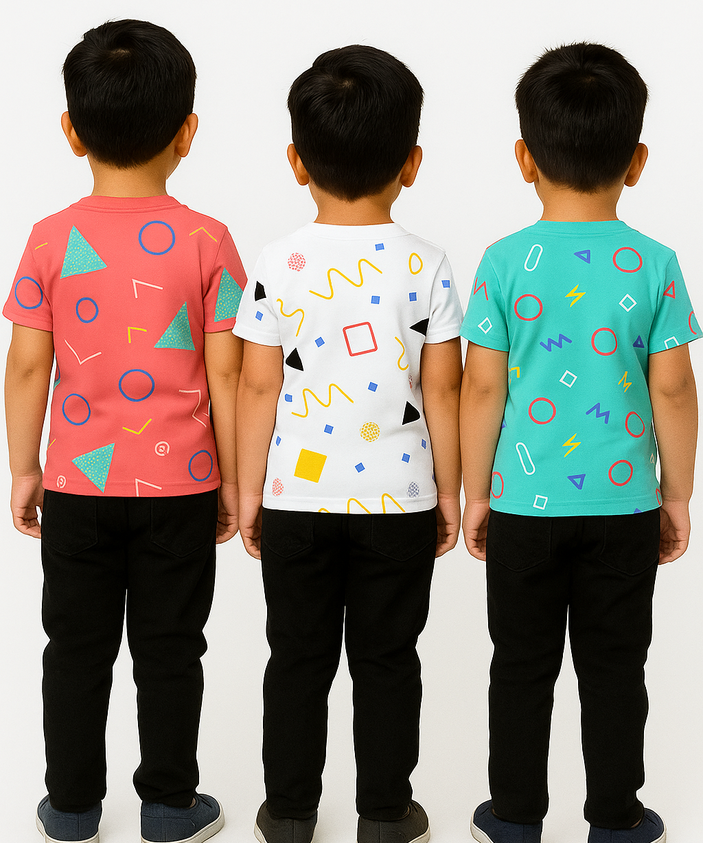 Kids All Over Printed Cotton Tshirt Multi Colour | Age 3 to 24 Months (Pack of 3 Pieces)