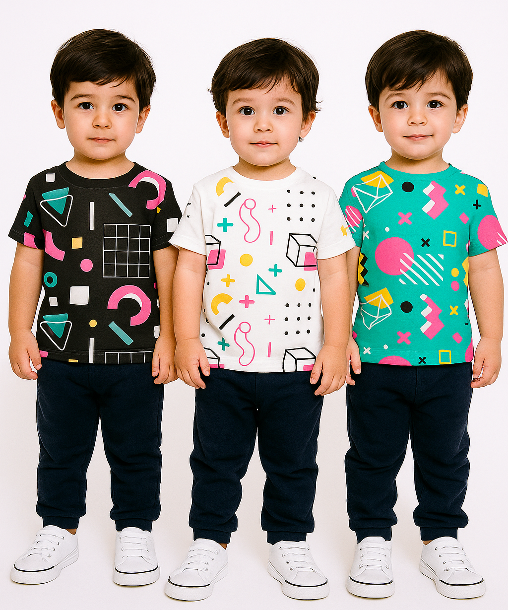 Kids All Over Printed Cotton Tshirt Multi Colour | Age 3 to 24 Months (Pack of 3 Pieces)
