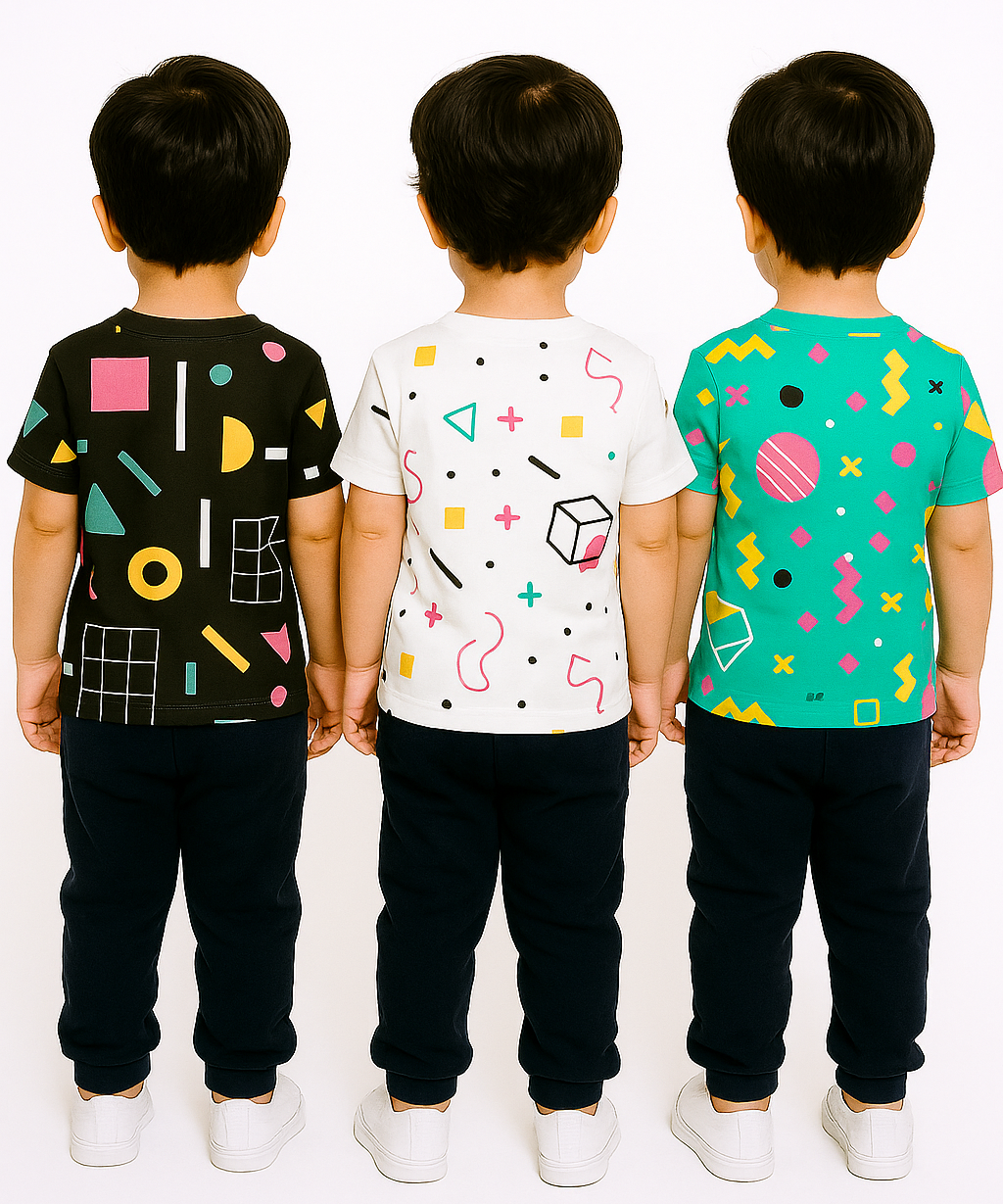 Kids All Over Printed Cotton Tshirt Multi Colour | Age 3 to 24 Months (Pack of 3 Pieces)