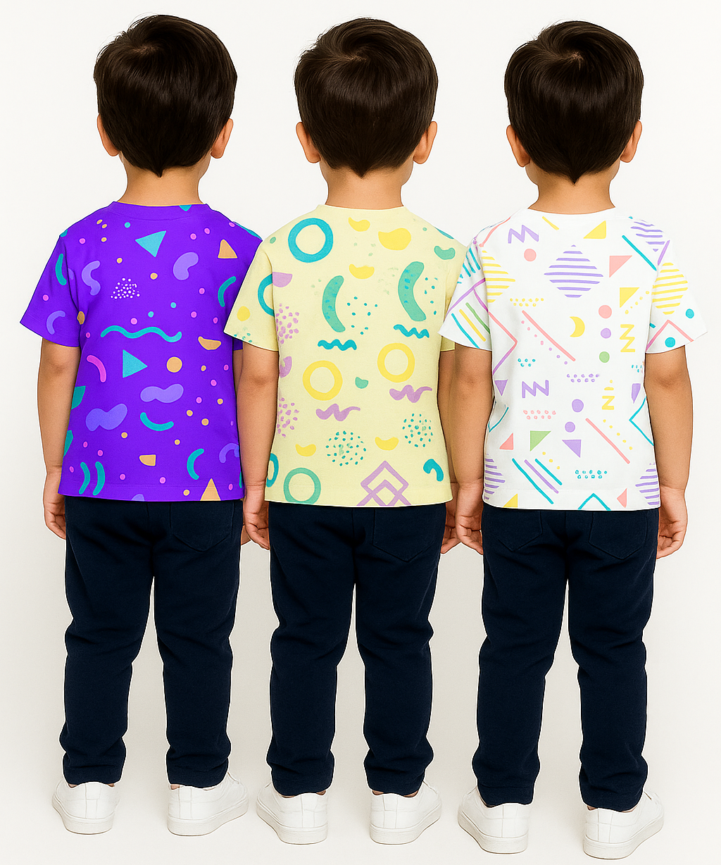Kids All Over Printed Cotton Tshirt Multi Colour | Age 3 to 24 Months (Pack of 3 Pieces)