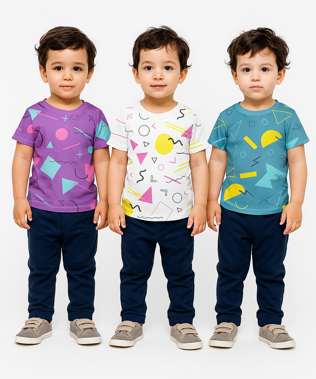 Kids All Over Printed Cotton Tshirt Multi Colour | Age 3 to 24 Months (Pack of 3 Pieces)