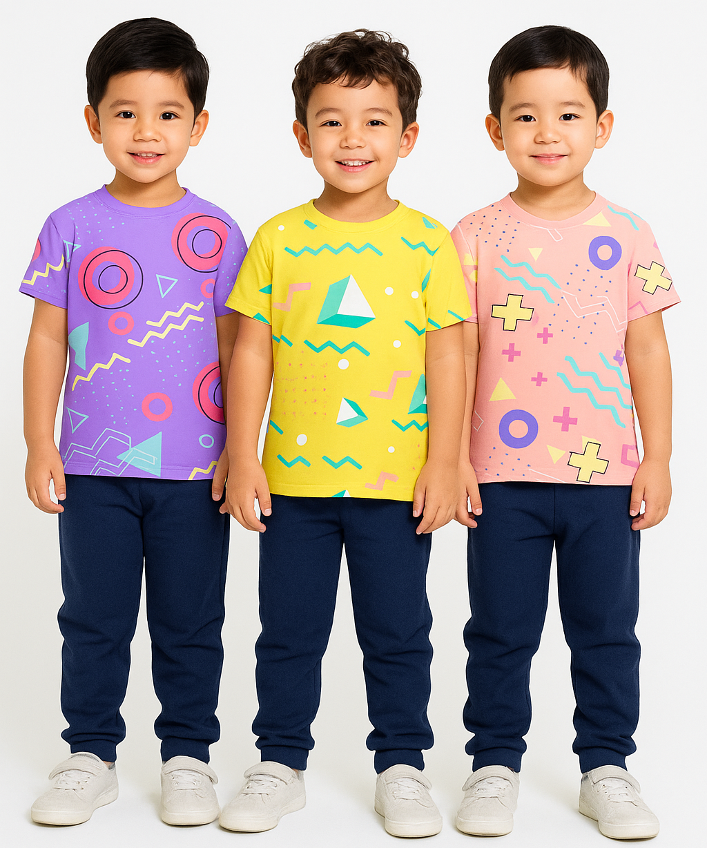 Kids All Over Printed Cotton Tshirt Multi Colour | Age 3 to 24 Months (Pack of 3 Pieces)