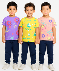 Kids All Over Printed Cotton Tshirt Multi Colour | Age 3 to 24 Months (Pack of 3 Pieces)